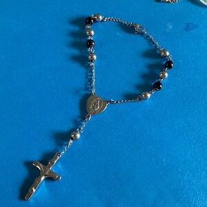 Edforce‎ Stainless Steel Silver and Black Beaded Rosary Bracelet